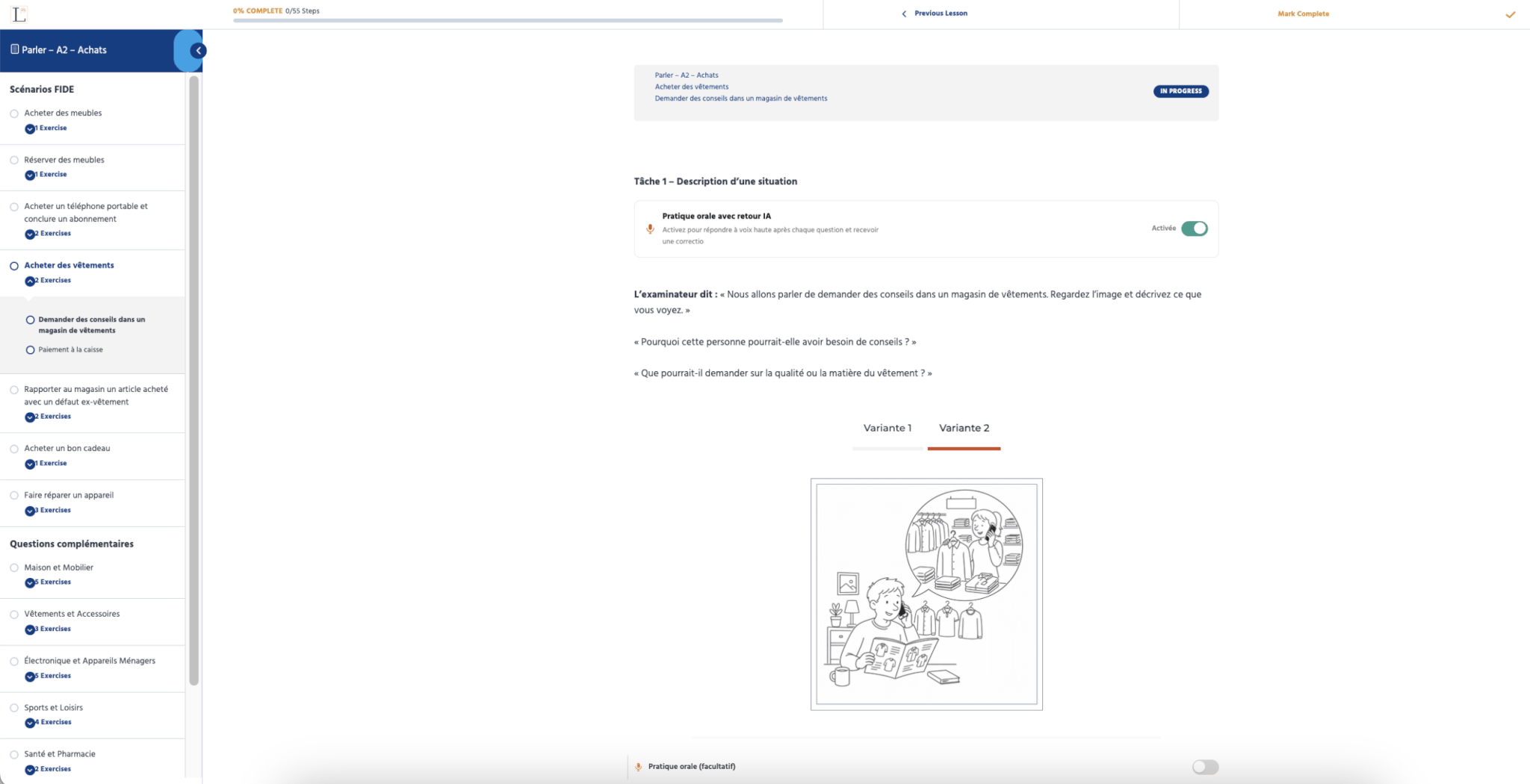 FIDE exam sample papers: A2 speaking paper in French